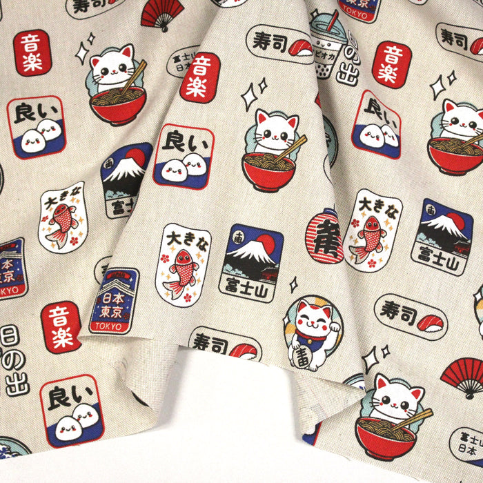 Tissu coton demi - natté façon lin aux motifs modernes japonais - OEKO - TEX - TissusPapi.com