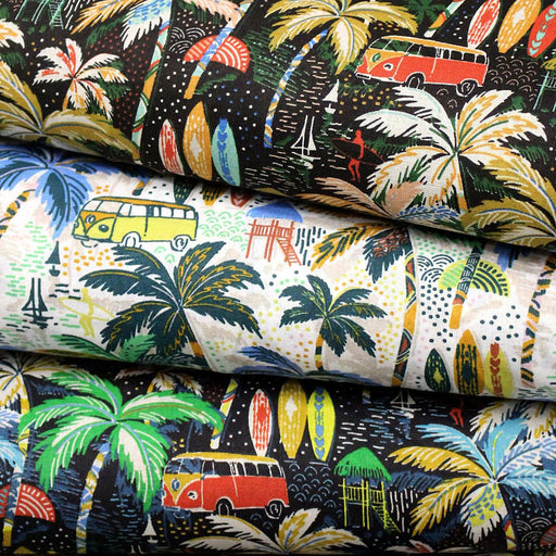 Tissu cotonnade Combi sous les tropiques : trois couleurs dispos - OEKO - TEX - TissusPapi.com