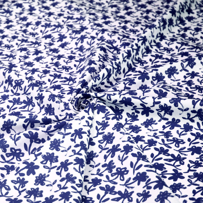 Tissu cotonnade aux fleurs japonaise & dessins à l'encre de Chine : rouge, noir, bleu - OEKO - TEX - TissusPapi.com