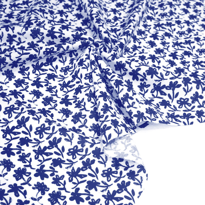 Tissu cotonnade aux fleurs japonaise & dessins à l'encre de Chine : rouge, noir, bleu - OEKO - TEX - TissusPapi.com