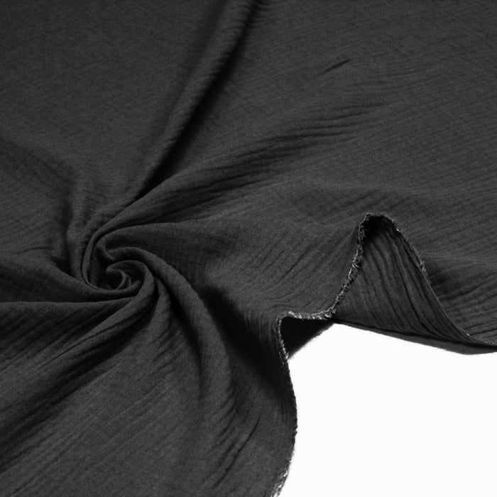 Tissu double gaze de coton gaufrée gris souris uni - Oeko-Tex
