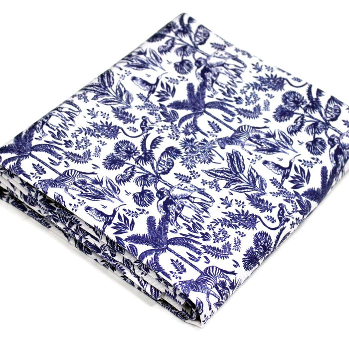 Tissu Toile de Jouy bleu forêt tropicale : cotonnade ou gabardine - OEKO - TEX - TissusPapi.com
