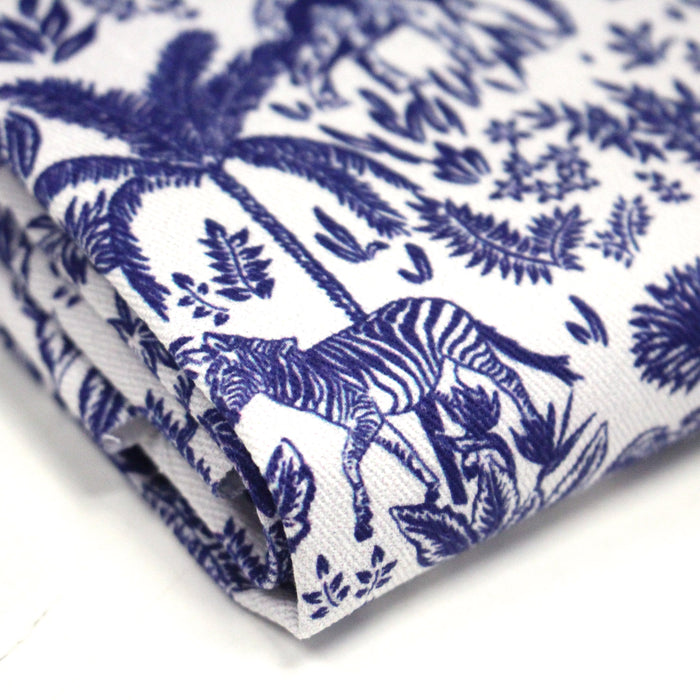 Tissu Toile de Jouy bleu forêt tropicale : cotonnade ou gabardine - OEKO - TEX - TissusPapi.com