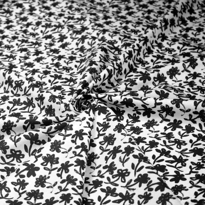 Tissu cotonnade aux fleurs japonaise & dessins à l'encre de Chine : rouge, noir, bleu - OEKO - TEX - TissusPapi.com