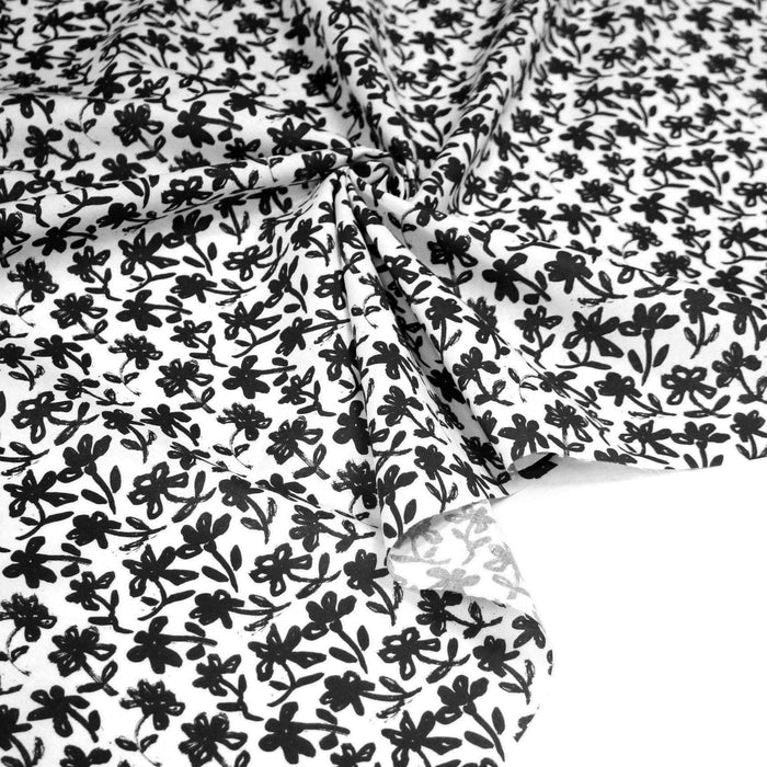 Tissu cotonnade aux fleurs japonaise & dessins à l'encre de Chine : rouge, noir, bleu - OEKO - TEX - TissusPapi.com