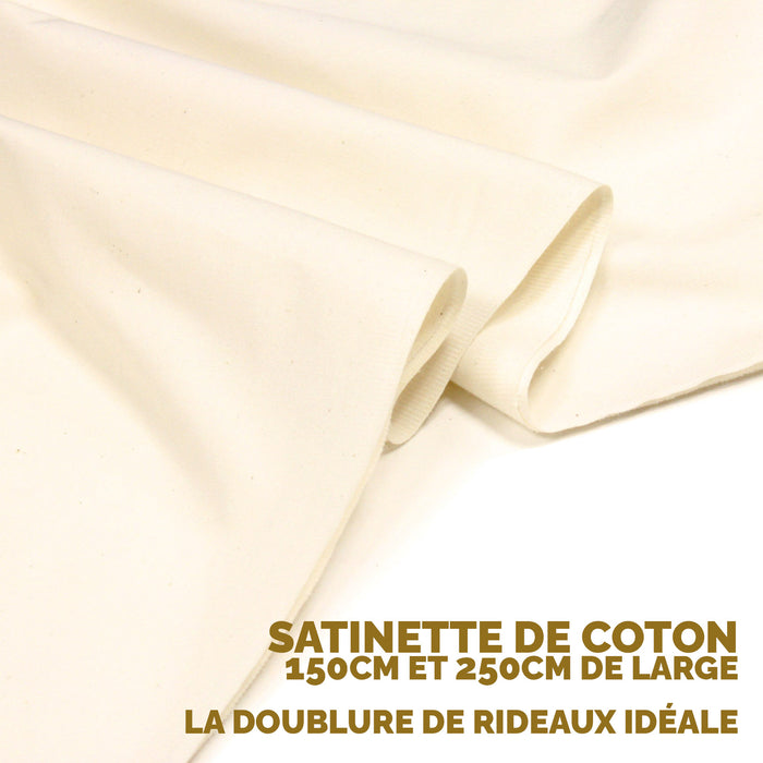 Tissu Satinette de coton blanc cassé, idéal en doublure de rideaux ! Disponible en 150 et 280cm de large - TissusPapi.com