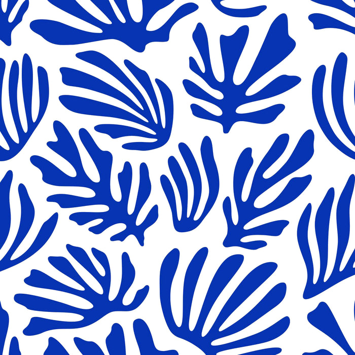 Tissu gabardine imprimée SILHOUETTE : trois motifs bleus et blancs - OEKO - TEX STANDARD 100 - TissusPapi.com