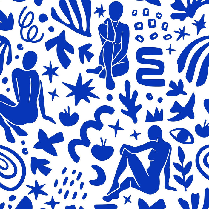 Tissu gabardine imprimée SILHOUETTE : trois motifs bleus et blancs - OEKO - TEX STANDARD 100 - TissusPapi.com