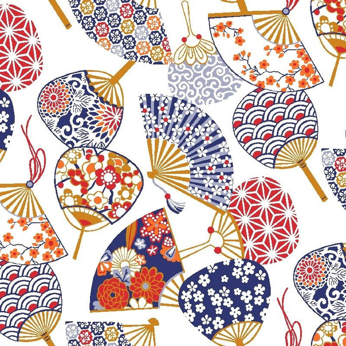 Tissu cotonnade aux éventails japonais multicolores - OEKO-TEX