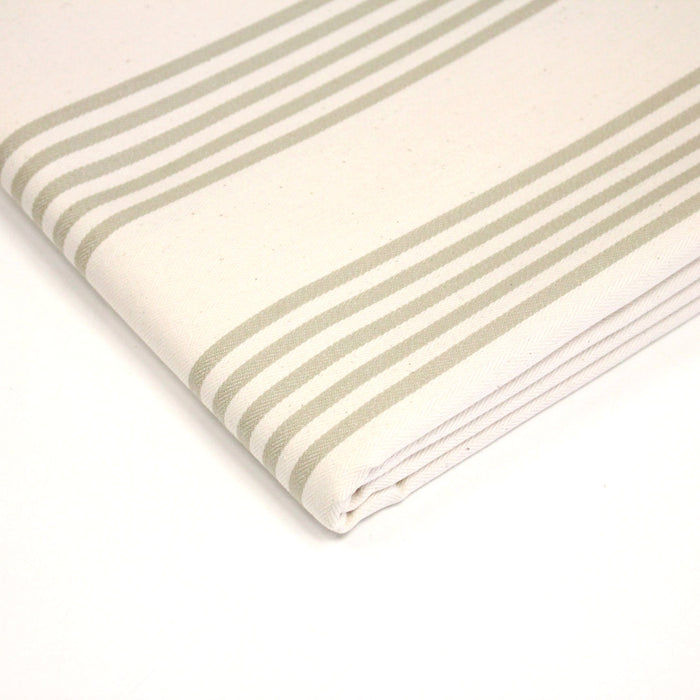 Tissu toile à matelas de coton LE TOUQUET écru aux rayures : bleu, rouge, noir, gris, sable - TissusPapi.com