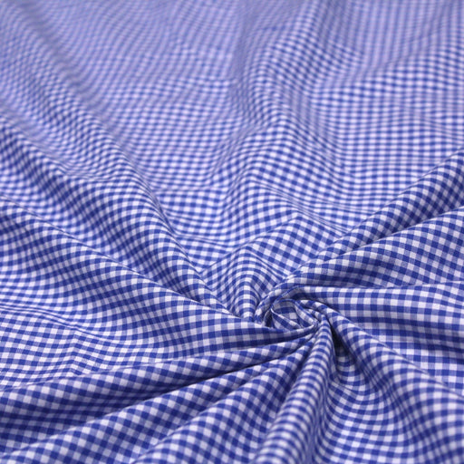 Tissu popeline de coton Vichy bleu roi & blanc à carreaux 2mm - TissusPapi.com