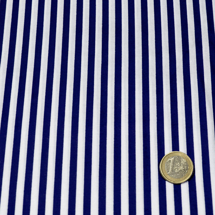 Tissu popeline de coton marinière à rayures blanches et bleu marine - Oeko-Tex
