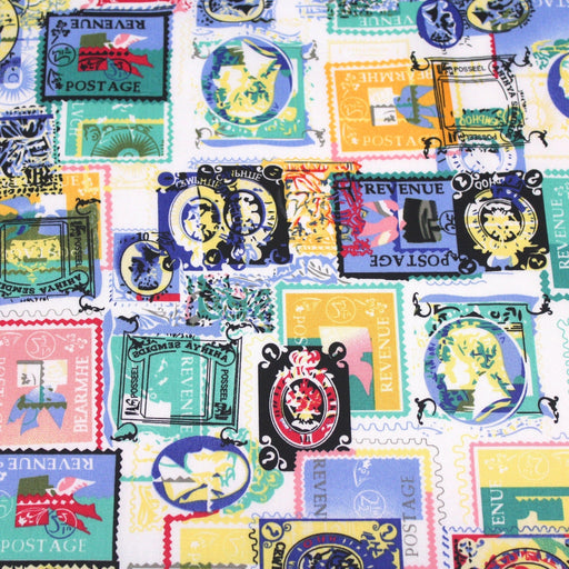Tissu popeline coton Timbres britanniques multicolores - TissusPapi.com