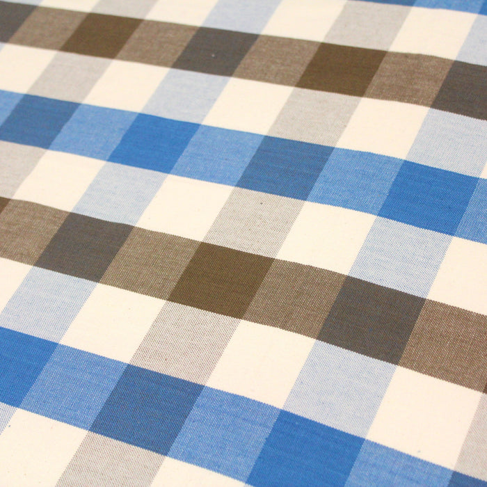 Tissu toila à matelas de coton CAEN aux carreaux écrus, marron et bleus - tissuspapi