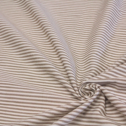Tissu toile à matelas coton DOUARNENEZ – Rayures marron sur fond écru - TissusPapi.com