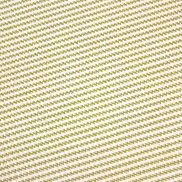 Tissu toile à matelas de coton DOUARNENEZ aux fines rayures vert pomme, fond écru - TissusPapi.com