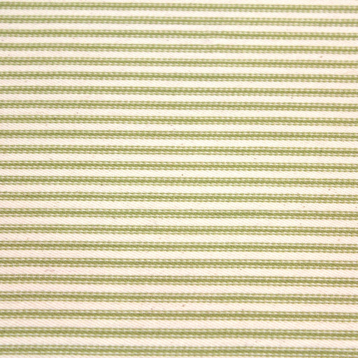 Tissu toile à matelas de coton DOUARNENEZ aux fines rayures vert pomme, fond écru - TissusPapi.com