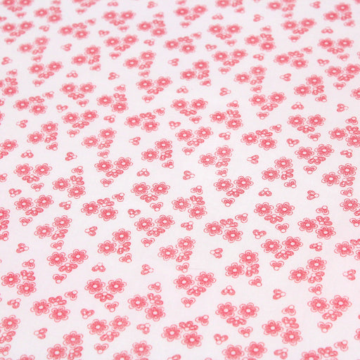 Tissu popeline de coton BLANDINE aux fleurs rouge fraise, fond blanc - tissuspapi