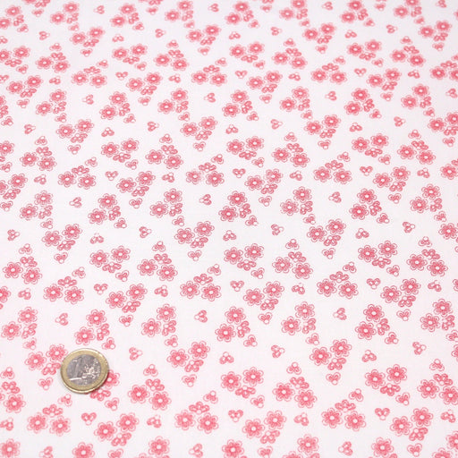 Tissu popeline de coton BLANDINE aux fleurs rouge fraise, fond blanc - TissusPapi.com