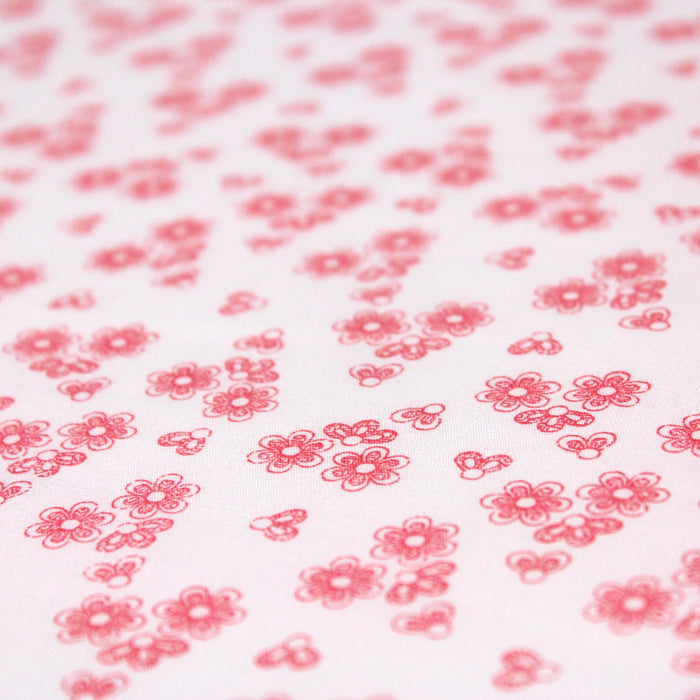 Tissu popeline de coton BLANDINE aux fleurs rouge fraise, fond blanc - Oeko-Tex