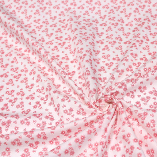 Tissu popeline de coton BLANDINE aux fleurs rouge fraise, fond blanc - TissusPapi.com