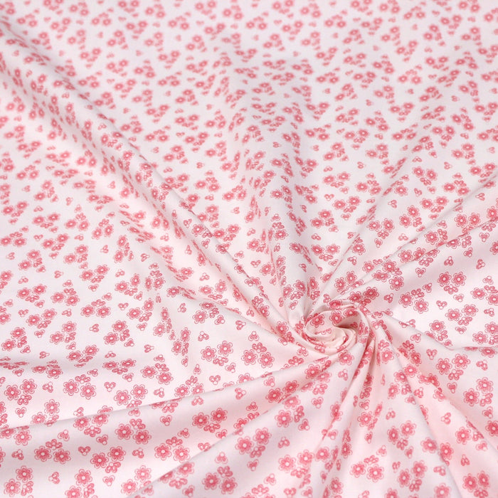 Tissu popeline de coton BLANDINE aux fleurs rouge fraise, fond blanc - TissusPapi.com