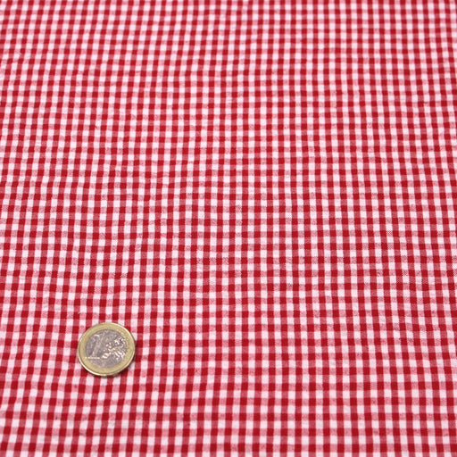 Tissu de coton Seersucker Vichy à carreaux rouges et blancs 2mm - TissusPapi.com