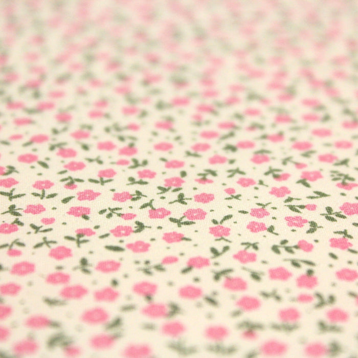 Tissu popeline de coton ANNA aux fines fleurs roses, fond écru - TissusPapi.com
