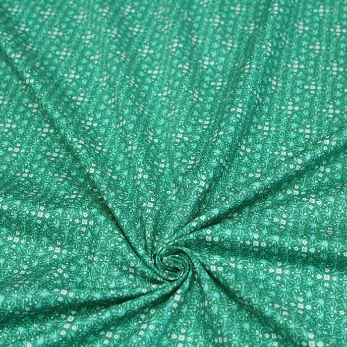 Tissu popeline de coton JADE, faux-uni aux fleurs vertes