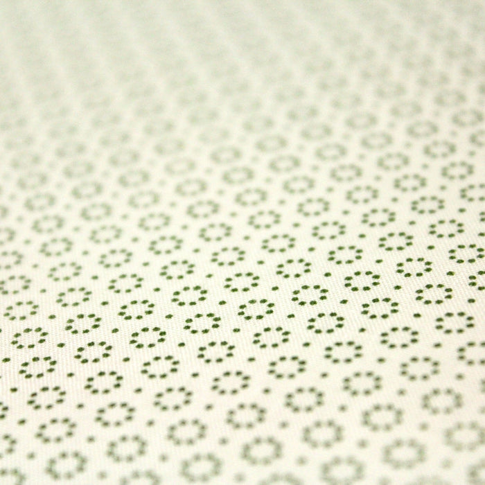 Tissu popeline de aux cercles & fins pois verts, fond écru - TissusPapi.com