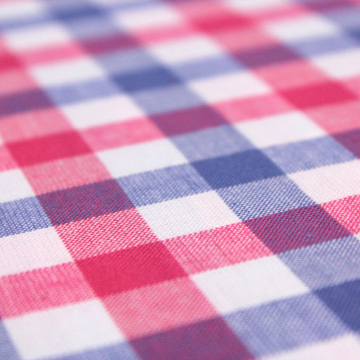 Tissu popeline de coton VICHY bleu, blanc & rose fuchsia à carreaux 9mm - TissusPapi.com