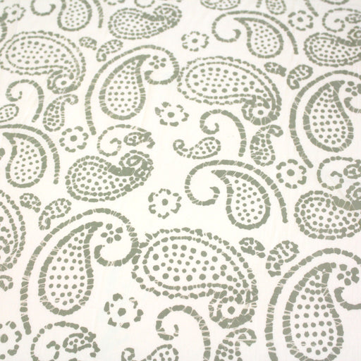 Tissu de coton batik aux arabesques grège, fond écru - tissuspapi
