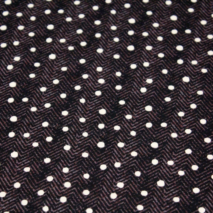 Tissu popeline de coton aux chevrons noirs et petits pois écrus 6mm - TissusPapi.com