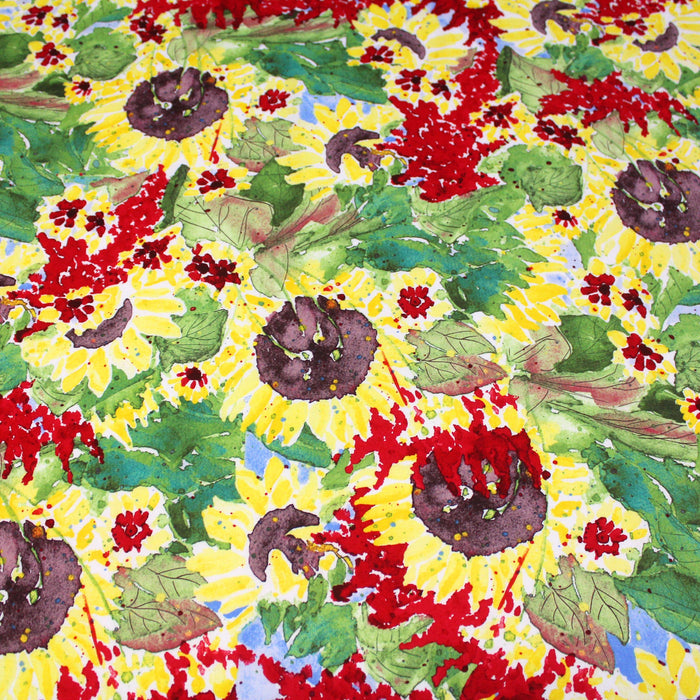 Tissu popeline de coton fleurs & feuilles aux couleurs de l'automne