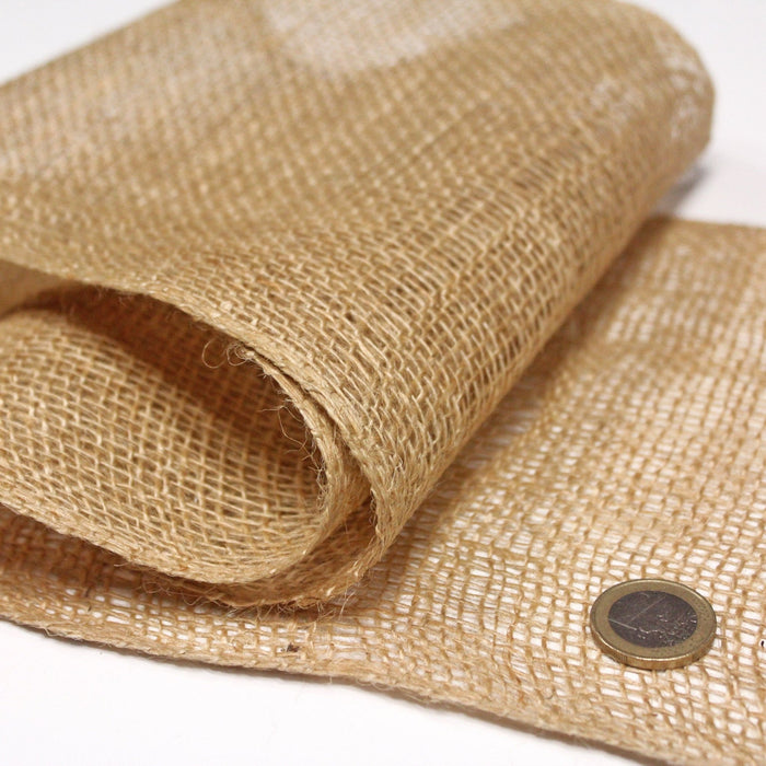 Rouleau de 50m de ruban de toile de jute 20cm de large, parfait pour la décoration de mariage, chemins de table et jolis noeuds ! - TissusPapi.com