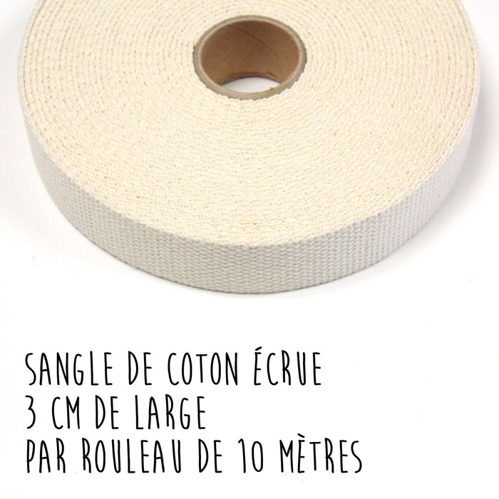Sangle de coton écrue, 3cm de large - Galette de 10 mètres - TissusPapi.com