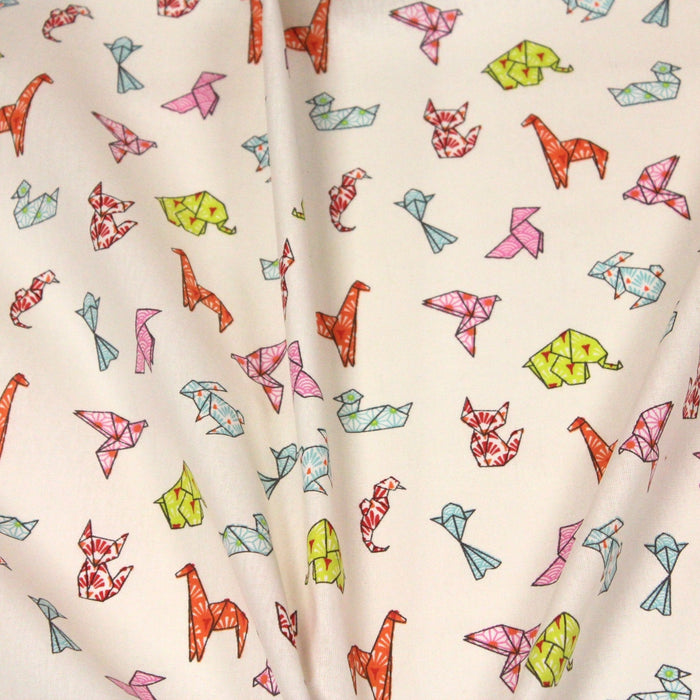 Tissu cotonnade motif japonais ORIGAMI de papier multicolore, fond écru - OEKO - TEX - TissusPapi.com