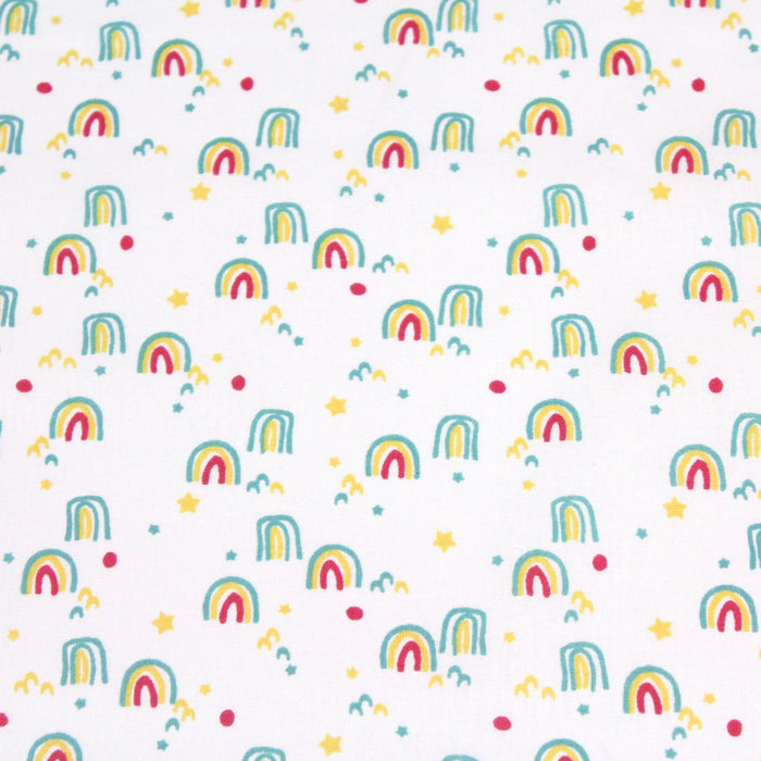 Tissu cotonnade arcs - en - ciel multicolores dessinés, fond blanc - OEKO - TEX STANDARD 100 - TissusPapi.com