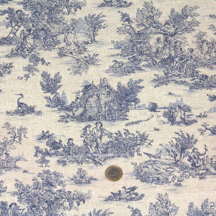 Tissu coton Toile de Jouy traditionnelle 160cm de large : bleu, rouge, vert, gris - OEKO - TEX - TissusPapi.com