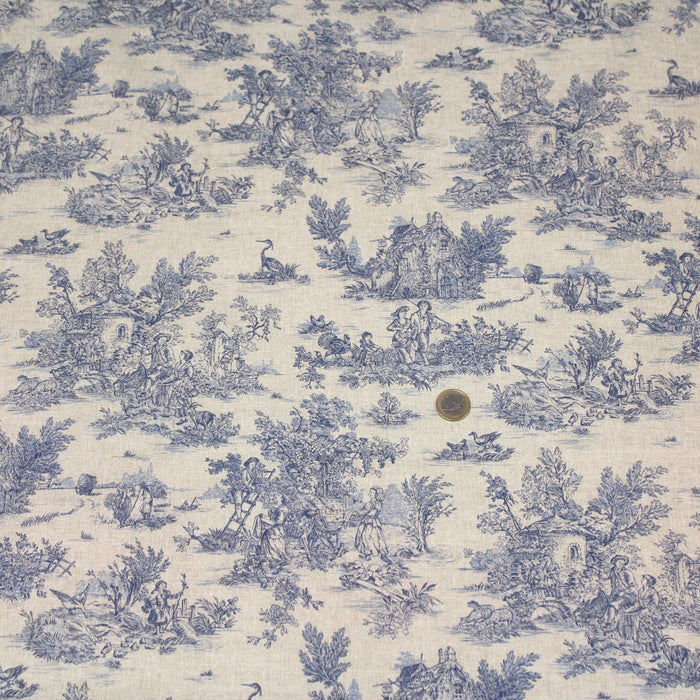 Tissu coton Toile de Jouy traditionnelle 160cm de large : bleu, rouge, vert, gris - OEKO - TEX - TissusPapi.com