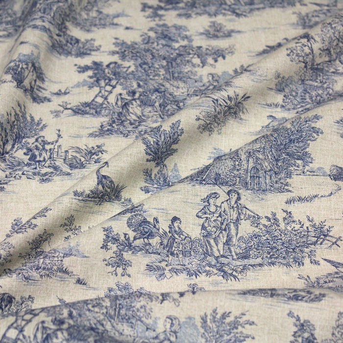 Tissu coton Toile de Jouy traditionnelle 160cm de large : bleu, rouge, vert, gris - OEKO - TEX - TissusPapi.com