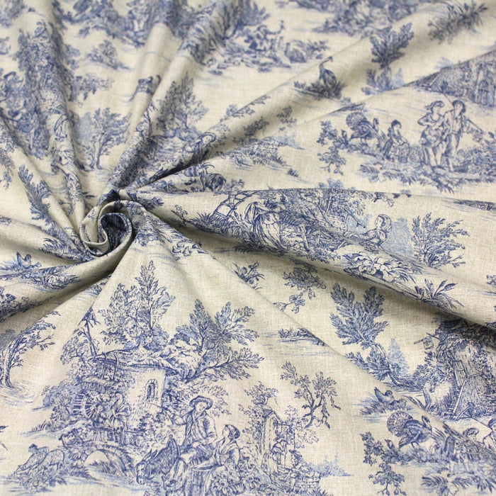 Tissu coton Toile de Jouy traditionnelle 160cm de large : bleu, rouge, vert, gris - OEKO - TEX - TissusPapi.com