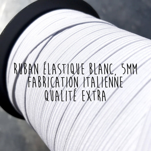 Ruban élastique 5mm, blanc, qualité extra - Fabrication italienne - TissusPapi.com