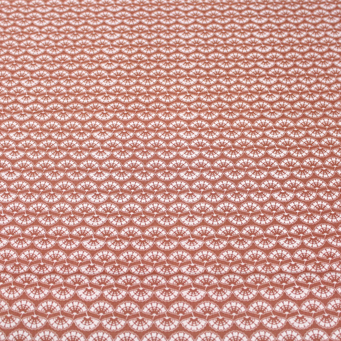 Tissu de coton motifs japonais éventails blancs, fond ocre - OEKO-TEX®
