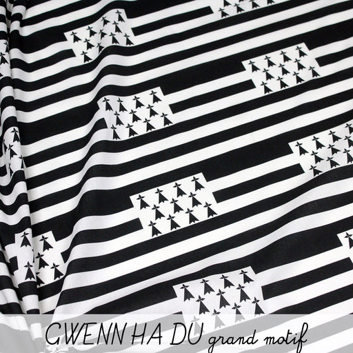 Tissu popeline de coton BRETAGNE - Gwenn ha Du, drapeau breton - Grand motif - tissuspapi