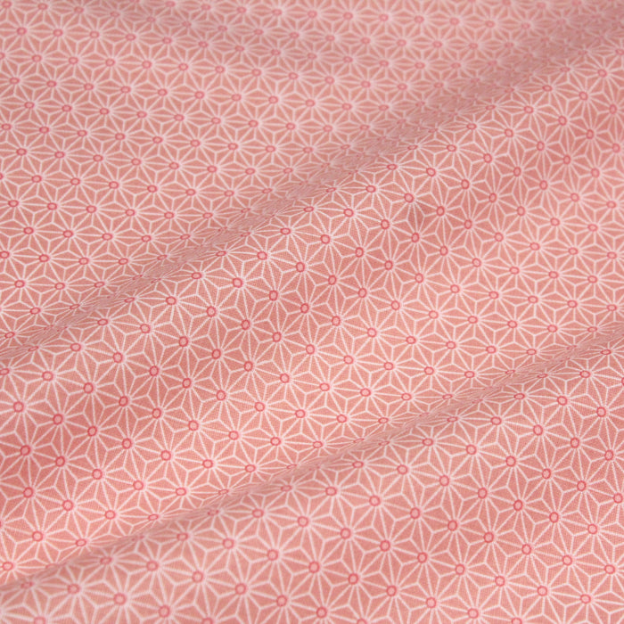 Tissu de coton saki motif traditionnel japonais géométrique ASANOHA pêche & blanc - Oeko-Tex