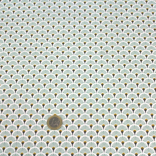 Tissu de coton motif traditionnel japonais aux éventails SENSU vert d'eau - Oeko-Tex