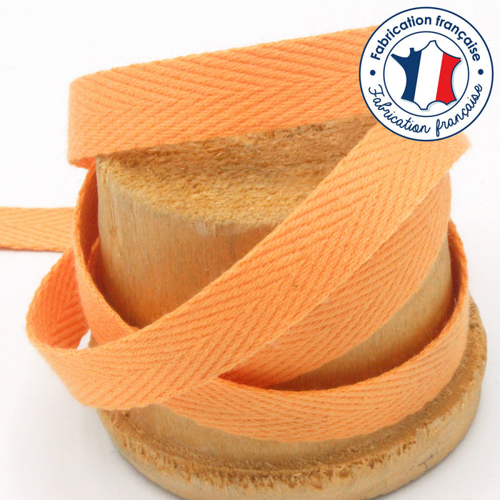 Ruban sergé de coton pêche 10mm - Fabrication française - TissusPapi.com