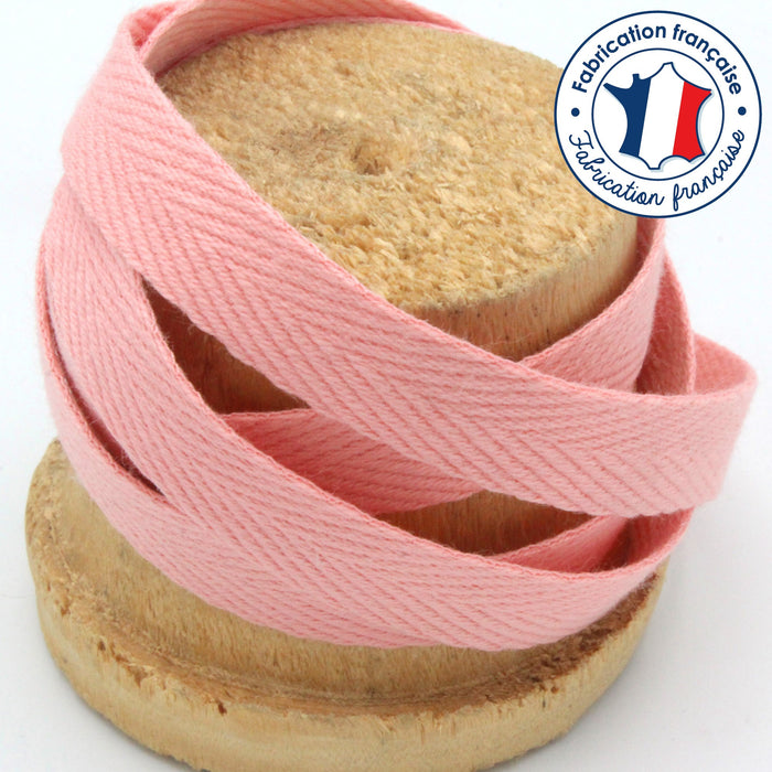 Ruban sergé de coton rose indien 10mm - Fabrication française - TissusPapi.com