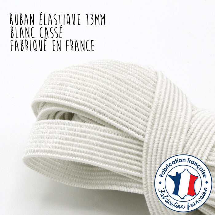 Ruban élastique 13mm, blanc cassé - Fabriqué en France - tissuspapi